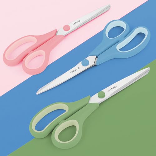 iBayam 8.5\" All Purpose Heavy Duty Scissors for Office, School, Craft, Scrapbook, Vision Board, with Ultra Sharp 2.5mm Thick Blade & Comfort Grip Handles, Right/Left Handed, 3 Pack