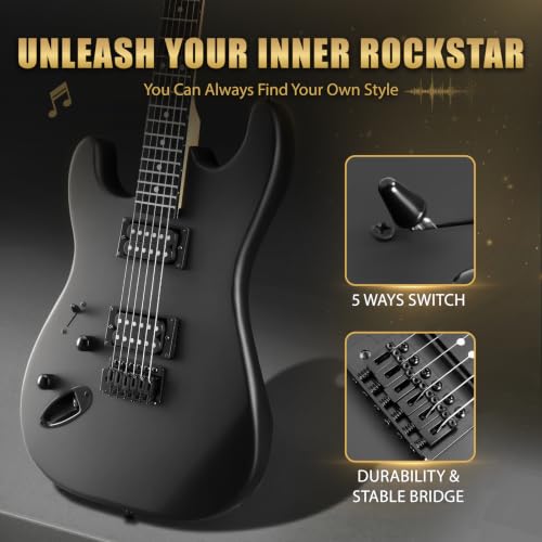 Image of Ktaxon Left-Handed Electric Guitar, Full Size Solid Body Guitars, Matte Black