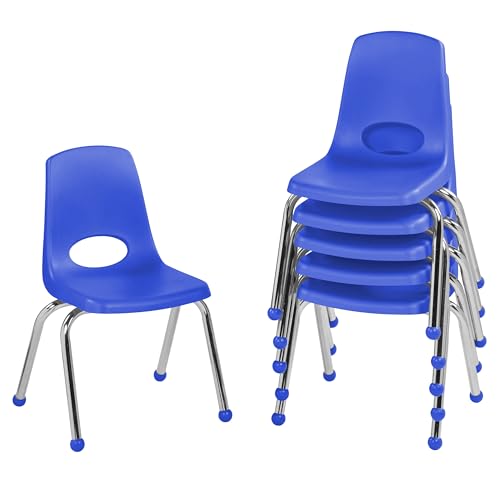 FDP 14' School Stack Chair,Stacking Student Seat with Chromed Steel Legs and Ball Glides; For In-Home Learning or Classroom - Blue (6-Pack), 10363-BL