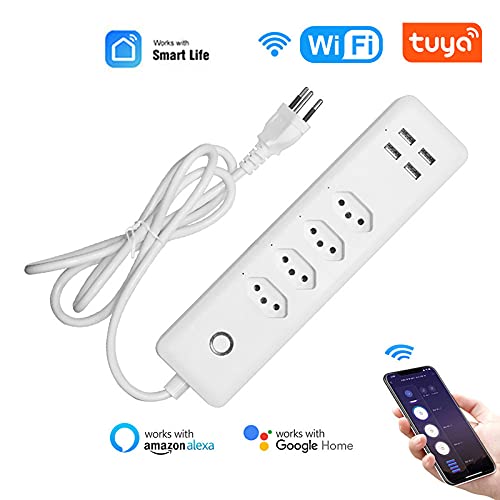 Protetor Eletrônico, Smart Power Strip Wifi 4 tomadas Plug BR padrão com 4 portas de carregamento US