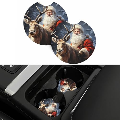 Juego 2 Posavasos para Auto con Diseño de Santa Claus y Ciervo miniatura 5