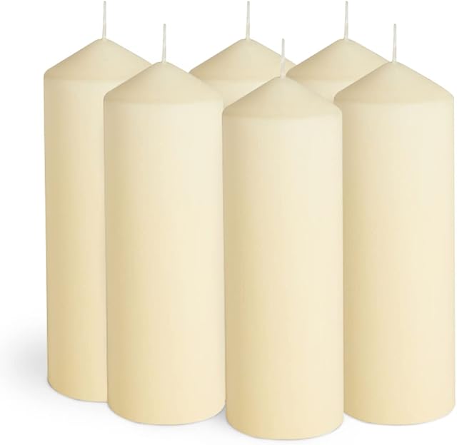 WINSOME 100hours Pillar Candle Set Of 6 - Unscented Tall Non Drip Church Candles - Ideal As Ivory/Cream Dinner Candles, Christmas Large Pillar Candles and Household Candles Pack