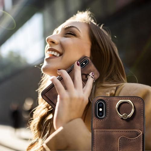 Étui portefeuille iPhone Xs Max marron avec béquille double fermoir - 6