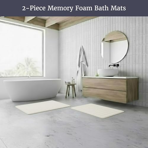 Bathroom Rugs - 2-Piece Memory Foam Bath Mats with Microfiber Top - Non-Slip Absorbent Rugs for Shower, Laundry, or Kitchen by Lavish Home (White) by Lavish Home - Image 2