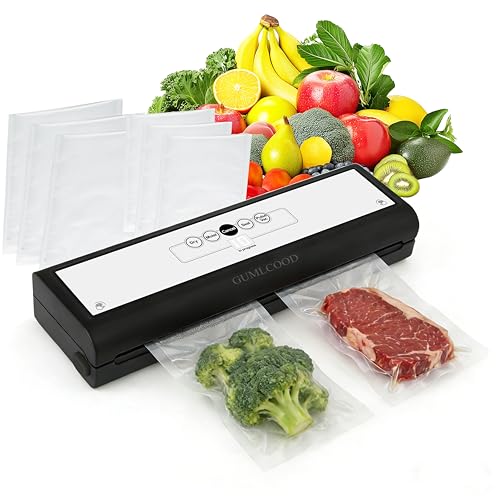 GUMLCOOD Automatic Vacuum Sealer Machine for Food with 10 Storage Bags, 5-in-1 Food Sealer for Seal a Meal, Dry & Moist Food Prep, Compact Vacuum Sealers for Freezer Preservation