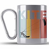 Trendation - Kitesurf Kitesurfen Geschenk Edelstahl Tasse Karabiner Kite Surfender Kitesurfing Geschenkidee (Silber)