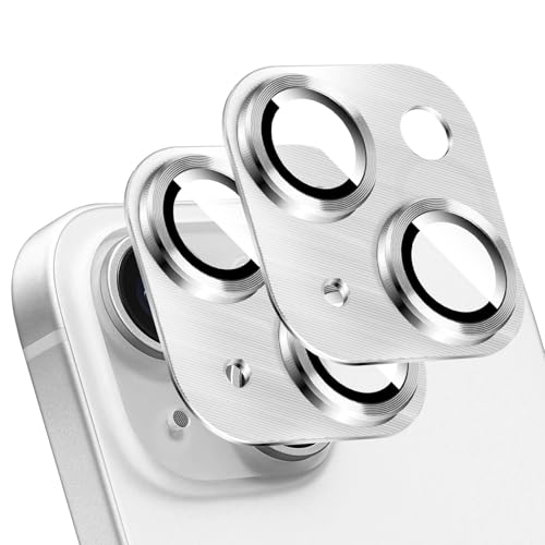 LucBuy 2PCS Metal Camera Lens Protector for iPhone 17, 3D Texture Aluminum Coverage Phone Decoration, Anti-Scratch Full Protection Titanium Back Camera Cover (Silver)