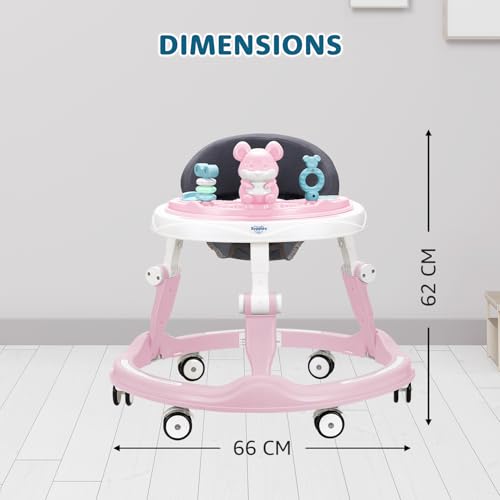 Image of Amazon Brand - Supples Baby Walker (Musical) | Kids Walker with Toys | Baby Walkers for Boys & Girls 9+ Months | Adjustable Height Walker with RGB Lights | Birthday Gift for 1 Year Old | Pink & White