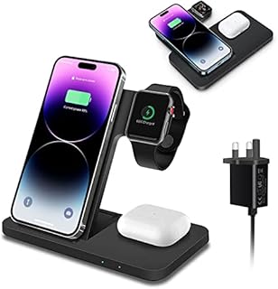 Wireless Charger, VNBBT Fast Wireless Charging Stand Dock 3 In 1 Foldable Charge Station Compatible with iPhone 14/13/12/11/Pro/Pro Max/XS/Xr/8 Plus, AirPods Pro/3/2, Apple Watch 8/7/6/5/4/3/2/SE