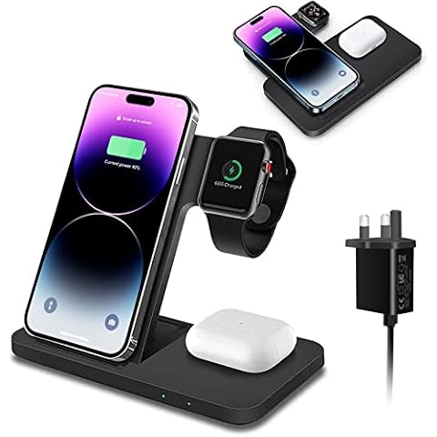 Wireless Charger, VNBBT Fast Wireless Charging Stand Dock 3 In 1 Foldable Charge Station Compatible with iPhone 14/13/12/11/Pro/Pro Max/XS/Xr/8 Plus, AirPods Pro/3/2, Apple Watch 8/7/6/5/4/3/2/SE Cover