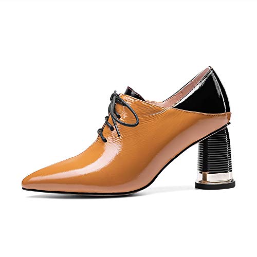 TinaCus Women's Patent Leather Pointed Toe Handmade Selftie Mid Chunky Heel Casual Pumps Shoes2