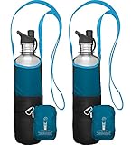 ChicoBag rePETe Water Bottle Sling w/Strap, Carabiner Clip, Built-In Pouch, & Convenient Pockets | Eco-Conscious | Perfect for Walks, Hikes, Outdoor Festivals | Aquamarine (Pack of 2)