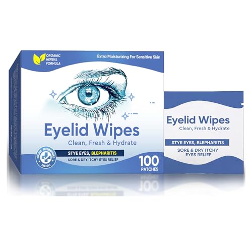 Eyelid Wipes, 100 Individually Packaged Eye Wipes, Gentle and Soft, Suitable for Styes, Blepharitis, Dry Eyes Discomfort, Daily Care