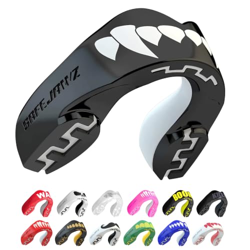 Safejawz Protector Bucal Adultos Y Niños Para Todos Los Deportes De Contacto, Incluidos Rugby, Mma, Artes Marciales De Kickboxing, Judo, Hockey Y Boxeo Black Fangz, Adulto 12 Años