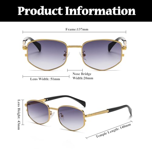 Image of LJCZKA Trendy Square Metal frame Sunglasses for Women Men Retro Polygon Sun Glasses Luxury Classic Shades