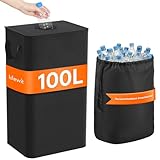 Lifewit 100L Pfandflaschen Sammelbehälter mit Deckel, Groß Pfandflaschen Aufbewahrung, Behälter Leergut & Altglas Aufbewahrung, Flaschensammler mit Loch Küche Abstellraum Flaschentasche, Schwarz
