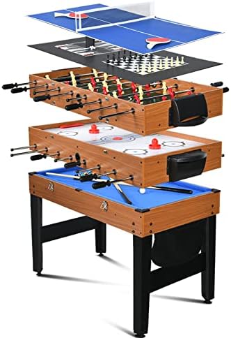 RayChee 7-in-1 Multi-Game Table with Air Hockey, Billiards, Foosball, Ping Pong, Shuffleboard, Chess and Backgammon - 42" Changeable Family Combo Game Table with Tabletop Inserts for Adults & Kids