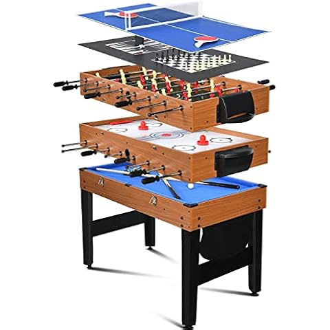 REAHOISY 48" 7-in-1 Multi Game Table Set for Home, Game Room, Friends & Family w/Hockey, Pool, Foosball, Ping Pong, Shuffleboard, Chess and Backgammon, Combo Game Table Cover