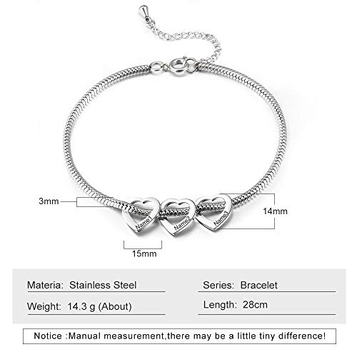 Kaululu Personalised Love Heart Ankle Bracelets For Women Teen Girls Custom Engraved 2 Name Anklet Silver Hearts Charm Summer Beach Anklets Adjustable 25+5 Cm 316L Stainless Steel #TOP3