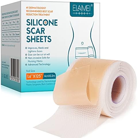 Silicone Scar Sheets (1.6” X 125”), Silicone Scar Tape Roll, Medical Grade Scar Removal Sheets for Keloid Scar Treatment, Old Scars, C-Section, Tummy Tuck, Reusable & Strong Adhesion, Waterproof Cover
