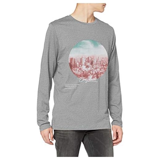Jack & Jones Joruptown tee LS Crew Neck Camiseta de Manga Larga, Azul (Light Grey Melange Fit:reg), S para Hombre