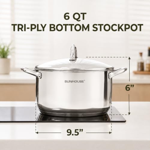 Sunhouse 6 QT Stainless Steel Stock Pot with Lid - Large Pot for Cooking by Sunhouse - Used condition - Image 2