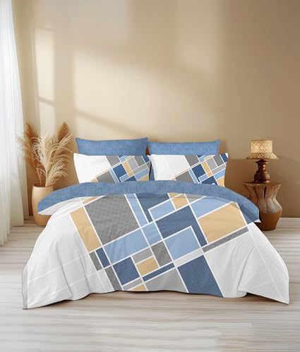 Image of LANE LINEN 400TC Morrison Bloom Super King Size Bedsheet with 4 Pillow Cases | 100% Cotton Digital Print Bedding Set (2.74 M x 2.74 M) | Modern Floral Pattern for Luxurious Comfort (Blue Pattern)