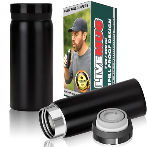 LIVEMUG Pocket Spittoon for Chewing Tobacco - 6.5 Oz Stainless Steel Portable Spit Cup Dip Spitting - Wide Mouth Spill Resistant Spitter Black
