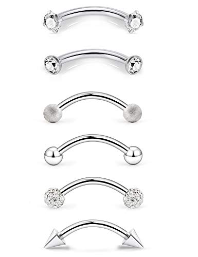 Hoeudjo 14Pcs Surgical Steel Rook Daith Earrings Belly Lip Ring Eyebrow Studs Cartilage Tragus Cubic Zirconia Curved Barbell Body Piercing Jewelry For Women Men 10Mm 3/8 Inch #TOP2