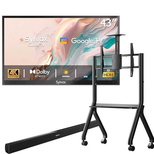 SYLVOX TV Exterior 43 Pulgadas, 4K UHD HDR, 1000 Nits, Google TV, Dolby Atmos, 60 Hz, WiFi, DVB-C/S2/T2, Smart TV IP55 Resistente al Agua para Jardín, Terraza & Piscina | Deck Pro 2.0