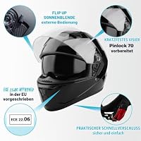 VINZ Kennet Integralhelm mit Sonnenblende | Motorrad Helm Vollvisierhelm Mopedhelm ECE 22.06 | Motorradhelm Full-Face Helme | für Damen & Herren | In Gr. XS-XXL - Schwarz – Ansicht 2
