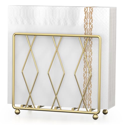 LWSFF Gold Metal Napkin Holder for Table | Modern Upright Dispenser for Paper Na...
