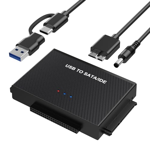 YINNCEEN USB C to IDE SATA Adapter, Upgraded Hard Drive Reader Ultra Recovery Converter Universal Hard Drive Adapter Kit for 2.5/3.5 HDD/SSD Hard Drive Disk, Include 12V/2A Power Adapter