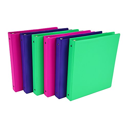Samsill I21399 Fashion Color 3 Ring Binder Bulk Pack, 1 Inch Round Ring, Storage Binder, Assorted - Electric Pink, Deep Purple, Fern Green, 6 Pack