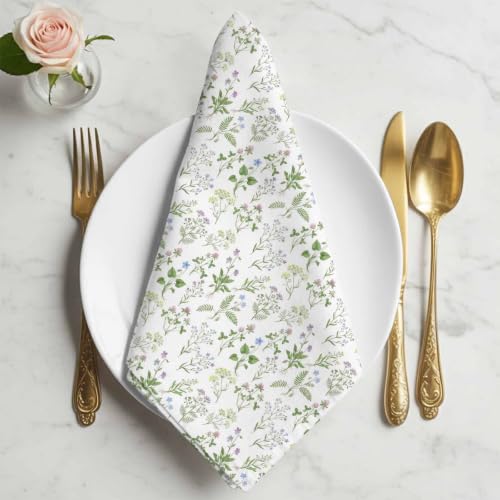 Pastoral Blossom Flower Plant Cloth Napkins Set of 4, Watercolor Wildflowers Leaves Dinner Napkins Soft Absorbent Table Napkin for Home Cocktail Party Wedding