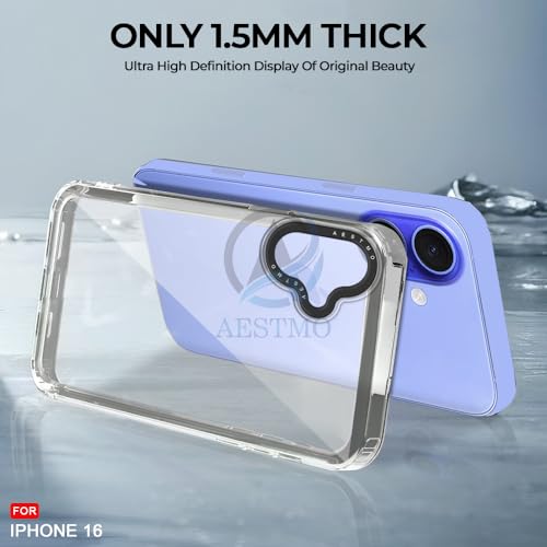 Image of AESTMO Back Cover Case for iPhone 16 | Electroplated Buttons | Stylish Camera Border | Crystal Clear Hard Back Cover Case (TPU & PC, Transparent Bumper)