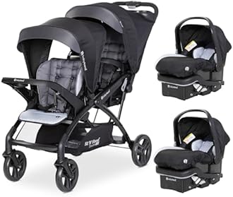 Baby Trend Double Stroller with 2 EZ-Lift Plus Infant Car Seats, Sit N' Stand, Stormy - Portable and Lightweight Stroller Duo and Car Seat Travel System Tandem