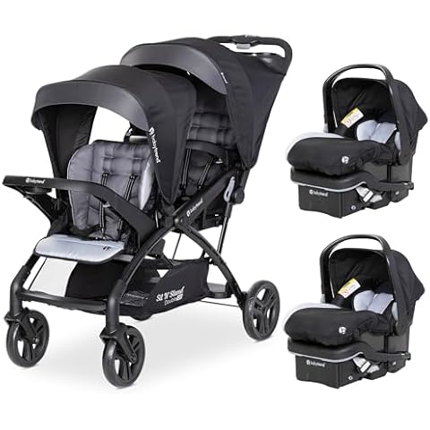Baby Trend Double Stroller with 2 EZ-Lift Plus Infant Car Seats, Sit N' Stand, Stormy - Portable and Lightweight Stroller Duo and Car Seat Travel System Tandem Cover
