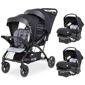 Baby Trend Double Stroller with 2 EZ-Lift Plus Infant Car Seats, Sit N' Stand, Stormy