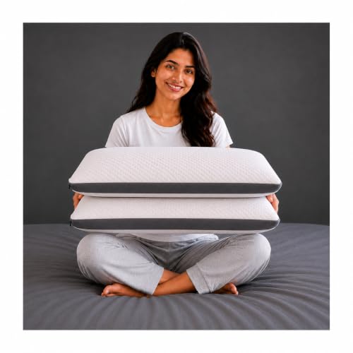 Image of Premium Knitted Fabric Memory Foam Bed Pillow, Standard Size 25 x 16 Inches, Set of 2, Orthopedic Neck Support Pillow with Removable Washable Zipper Cover, White