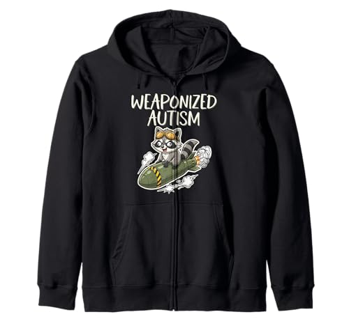 Weaponized Autism Raccoon Cute Raccoon Rocket Meme Cartoon Zip Hoodie