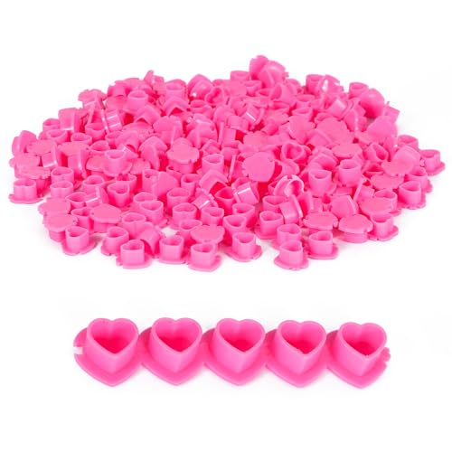 OFEYLE 200PCS Tattoo Ink Caps Heart Shaped Tattoo Ink Cups Spliceable Disposable Pigment Caps Plastic Ink Caps with Base Ink Caps for Tattooing Permanent Makeup Tattoo Supplies (Pink)