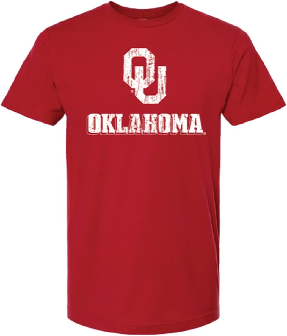 Red & West NCAA Men's Oklahoma Sooners Cotton T-Shirt with Vintage Block Letters Logo-Crimson