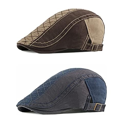 DREYOLIFE 2PC Adjustable Newsboy Hats for Men Flat Cap Mens Irish Cabbie Gatsby Tweed Ivy Cover