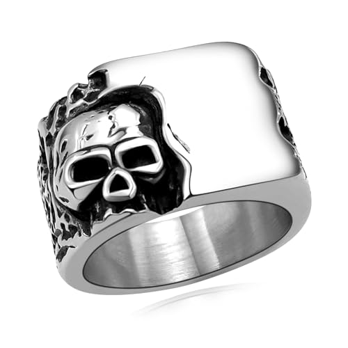 Cool Retro Skull Rings 316L Stainless Steel/18K Gold/Black Gothic Skull Band Rings Faith Jewelry for Men Women, Size7-14 with Gift Box