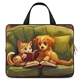 Reading Day Cat and Puppy Fashion Laptop Sleeve Bag for Women Men Computer Carrying Case Protective Cover 15inch
