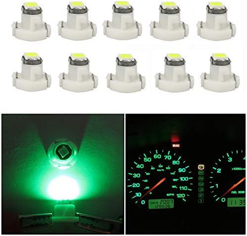 WLJH 10x Green T3 Neo Wedge Led 3030 SMD Chip 8mm Base Car Instrument Cluster Light Dashboard Gauge HVAC AC Heater Climate Control Lamps Radio Switch Indication Interior Bulb Replacement