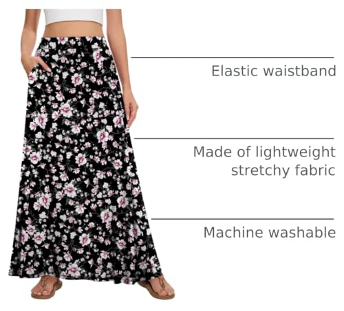 Image of Womens Maxi A-line Long Skirt Casual 2026 Elastic High Waist Flowy Skirts with Pockets