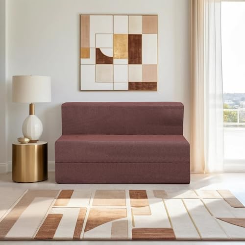 Image of Amazon Brand - Solimo 2 Seater 4 * 6 Jute Fabric Washable Cover Sofa Cum Bed2 Seater Double Foam Fold Out Sofa Cum Bed (Finish Color - Brown Delivery Condition - Pre-Assembled)