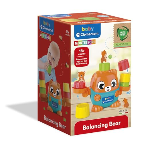 Clementoni Baby Montessori - Balancing Bear, Gioco Prima Infanzia Per Bambini 18+ Mesi, Bilancia Con Cubetti Per Scoprire Il Concetto Di Peso, Con 6 Tronchetti Colorati, Made In Italy, 17493 - 2